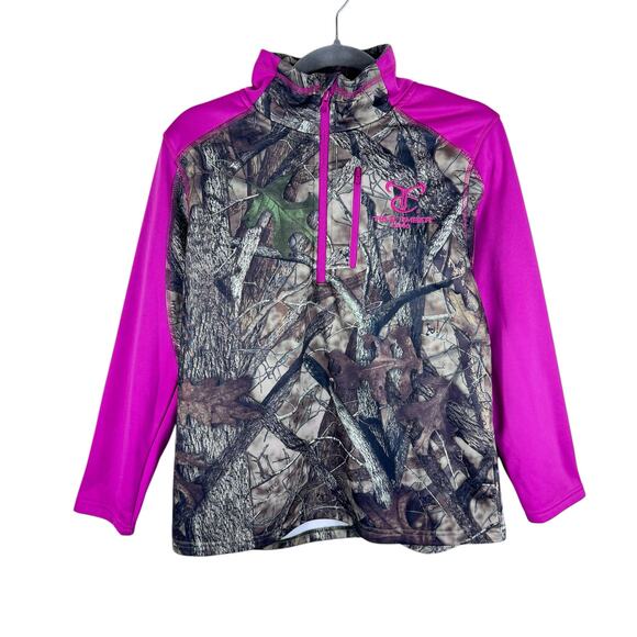 True Timber Pink Camo Mock Neck 1/4 Zip Fleece Lined Pullover Sweatshirt Size L - Picture 1 of 4